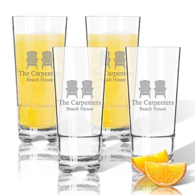 Icon Picker Personalized Tritan Highball (Cooler) Glasses 16 Oz (Set Of 4) (Beach/Nautical)