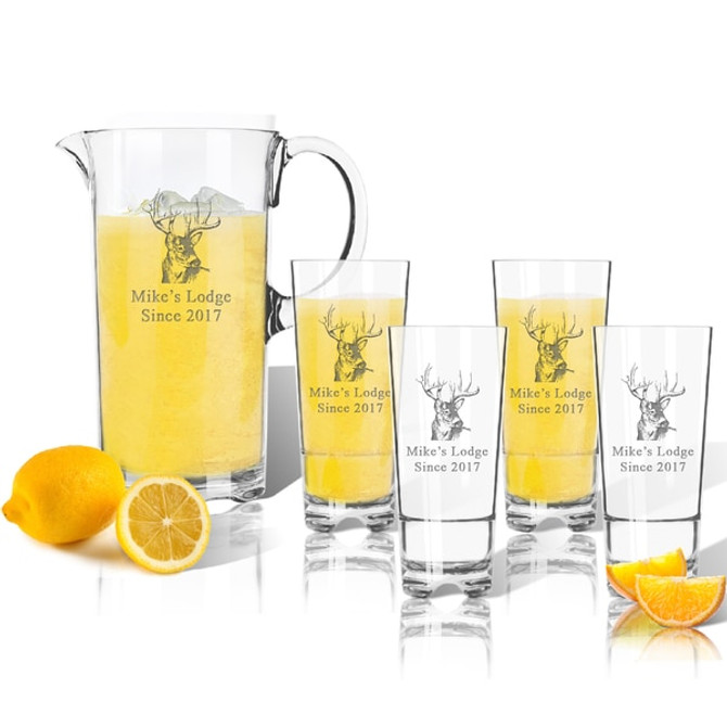 Entertaining Set: Unbreakable Pitcher And Four Highball Glasses : Buck Lodge