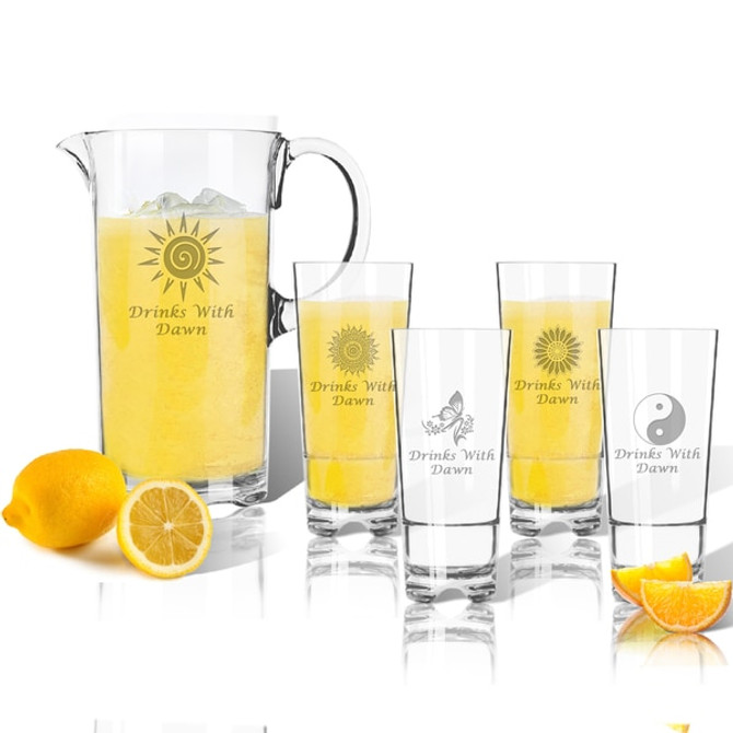 Entertaining Set: Tritan Pitcher And High Ball Glasses 16 Oz (Set Of 4): Solstice  With Name