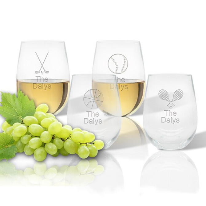 Stemless Wine Tumbler  (Set Of 4) : Sports Variety  With Name