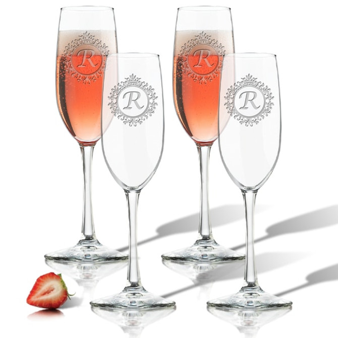 Icon Picker Personalized Champagne Flute Set Of 4 (Glass)(Initial/Monogram Prime Design)