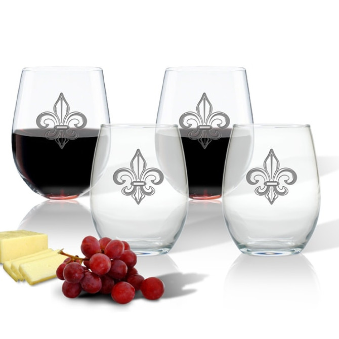 Fleur De Lis Wine Stemless Tumbler - Set Of 4 (Glass)