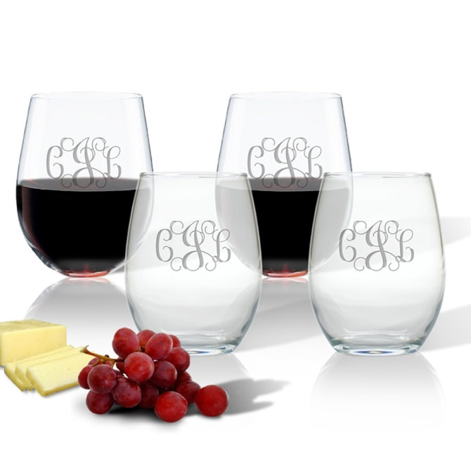 Personalized Monogram Wine Stemless Tumbler - Set Of 4 (Glass)