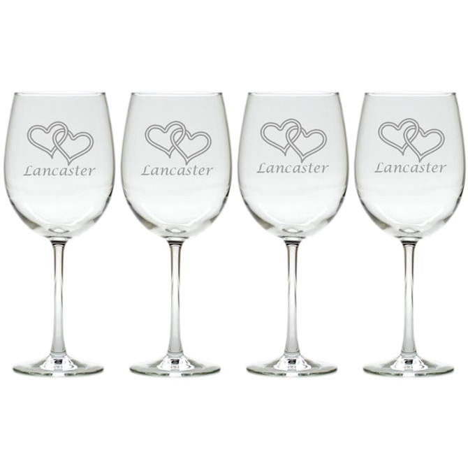 Double Heart With Name Wine Stem : Set Of 4 (Glass)