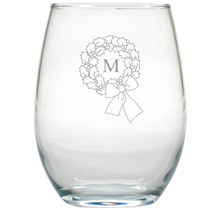 Personalized Initial Wreath Wine Stemless Tumbler - Set Of 4 (Glass)