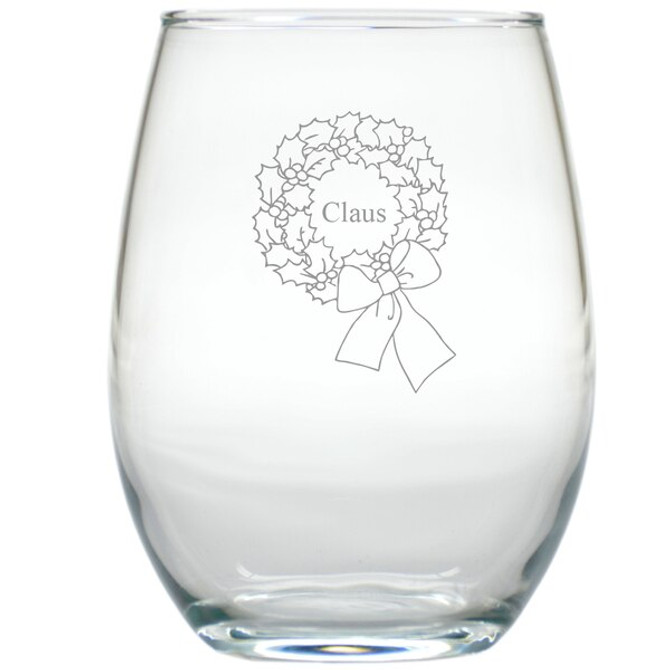 Personalized Name Wreath Wine Stemless Tumbler - Set Of 4 (Glass)