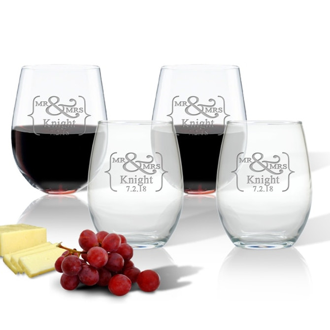 Set Of 4 Wine Tumblers - (Glass) : Mr & Mrs 2018