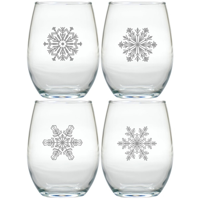 Stemless Wine Tumbler - Set Of 4 (Glass) Modern Snowflakes