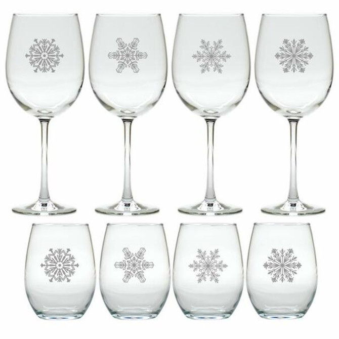 Snowflake Wine Gift Set (Set Of 4 Stemless & 4 Stemmed)