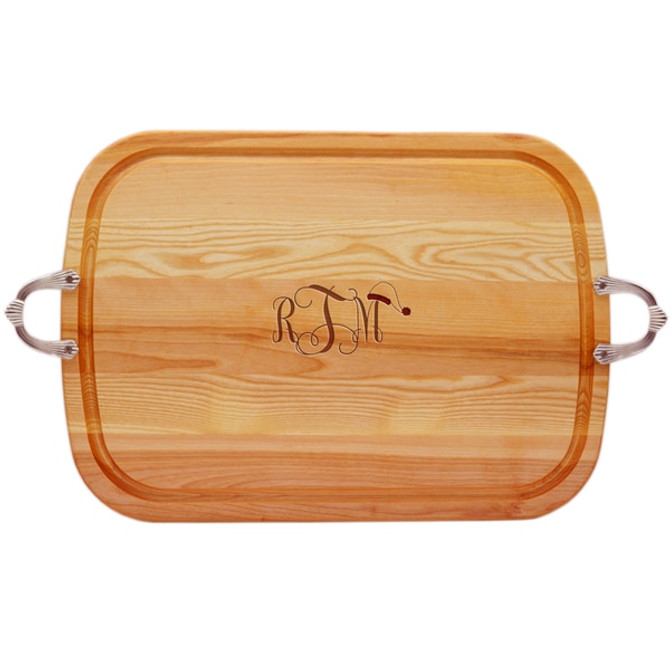 Everyday Collection: Large Serving Tray With Nouveau Handles Santa Hat Monogram