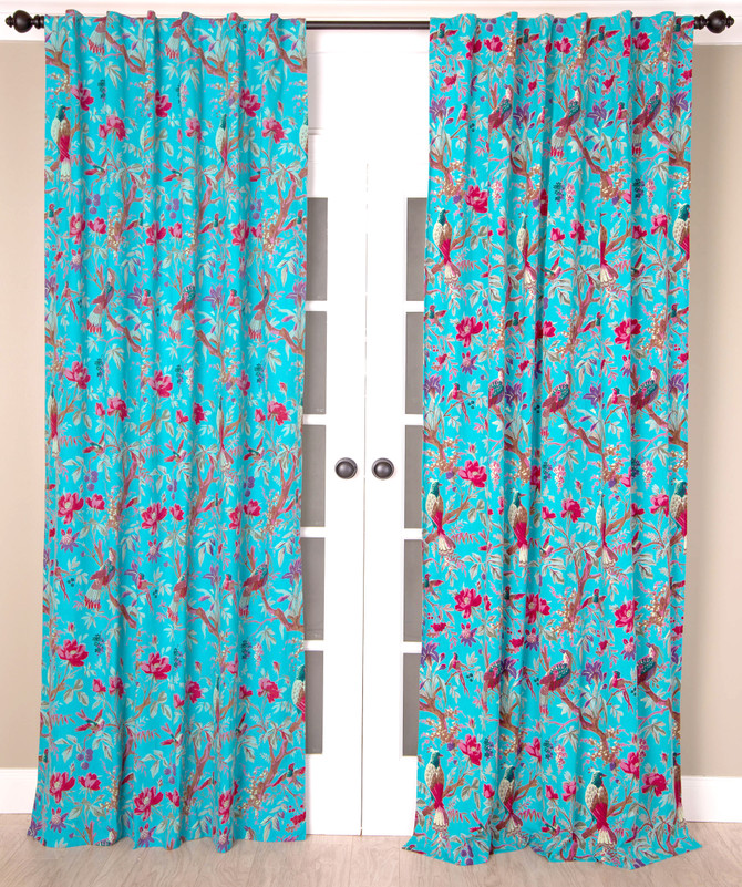 Bird Print Cotton Curtain - India's Heritage