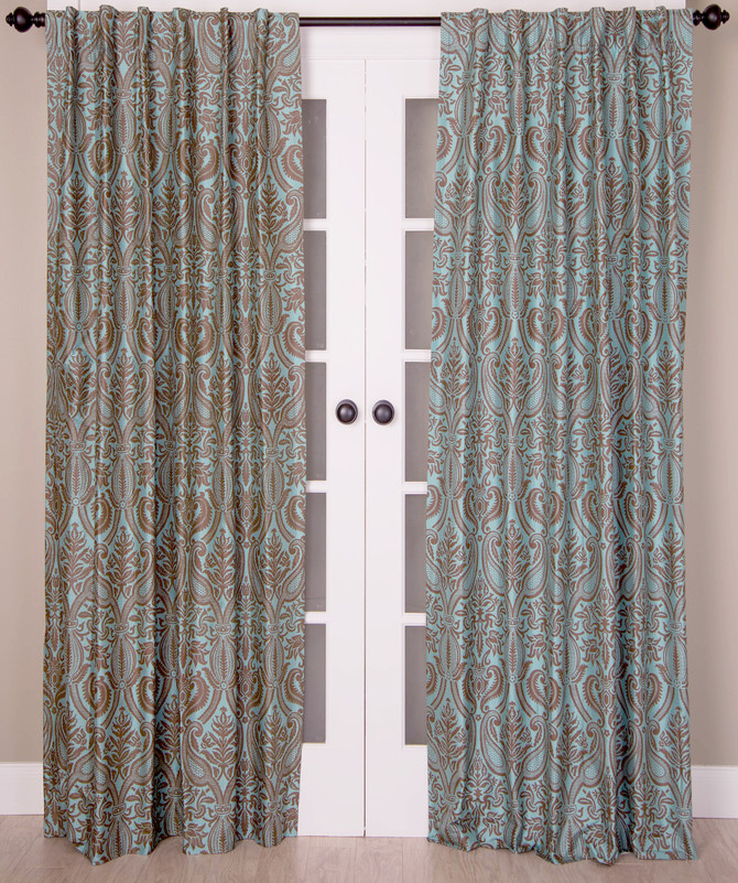 Blue Pure Silk Dupioni Print Curtain