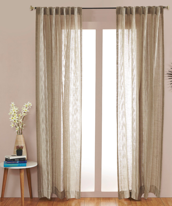 Linen Sheer Natural White Stripe Curtain