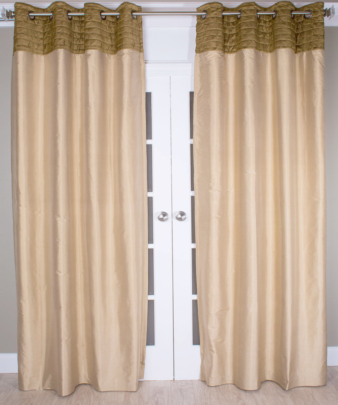 Pure Silk Dupioni Curtain with Pleats Beige Coffee