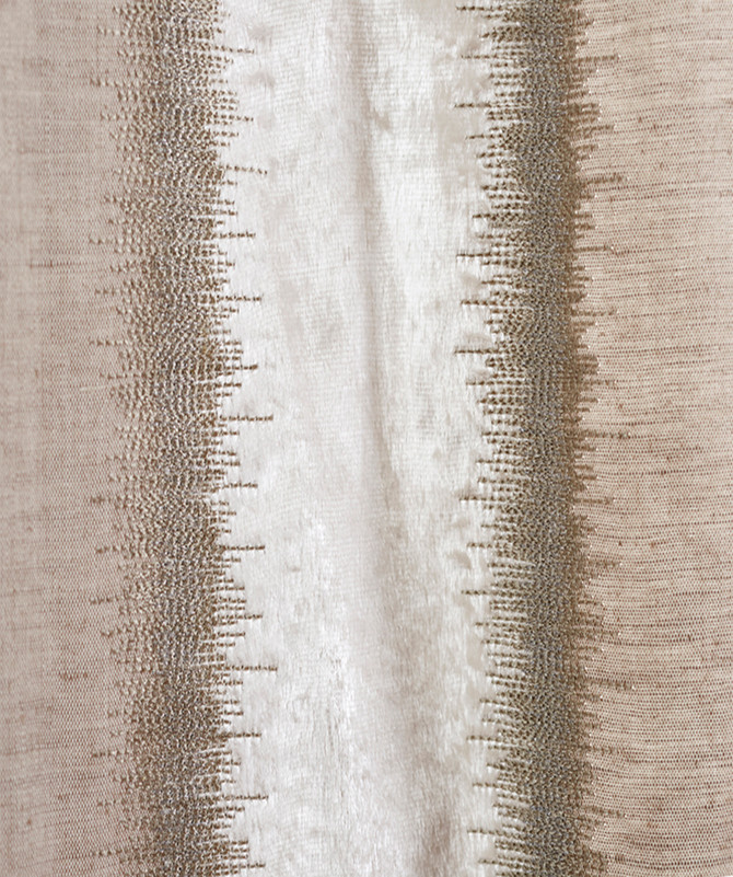 Royalty Linen Velvet Stripes Curtain Ivory