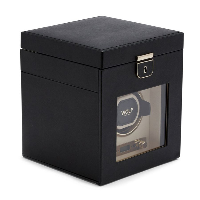 Wolf 1834 - Palermo Single Watch Winder with Jewelry Storage in Black Anthracite (213702)