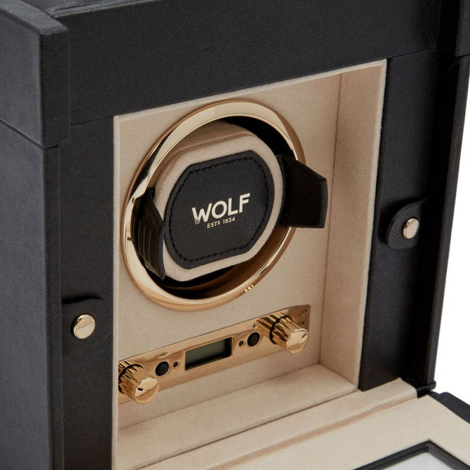 Wolf 1834 - Palermo Single Watch Winder with Jewelry Storage in Black Anthracite (213702)