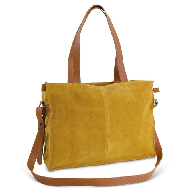 15 Inch Mustard Suede Tote With Belt Strap