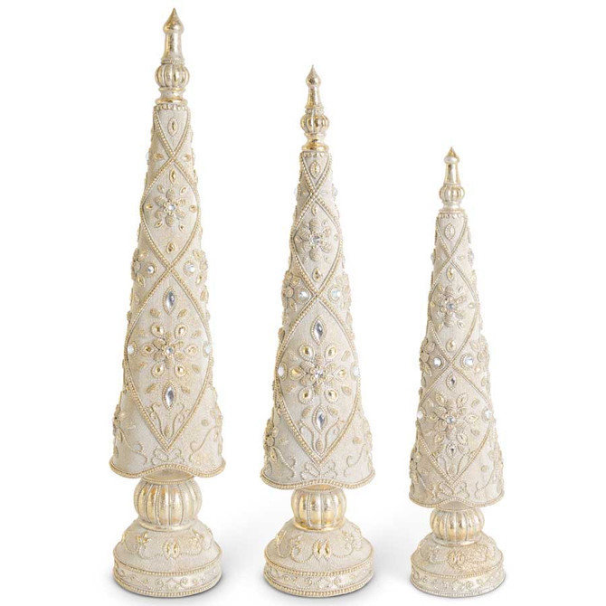 Set Of 3 Antique Gold Resin Jeweled Trees