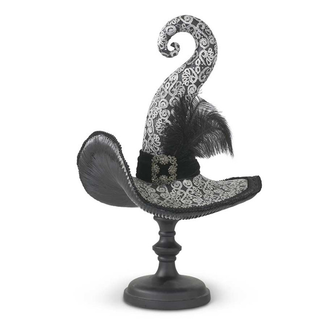 23.75 Inch Black & White Resin Witch Hat On Pedestal