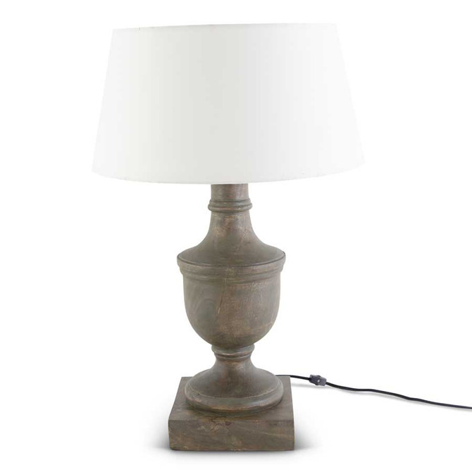 30.5 Inch Brown Mango Wood Urn Lamp With White Shade