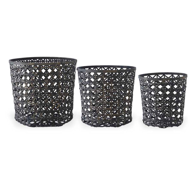 Set Of 3 Open Weave Bamboo Round Nesting Baskets