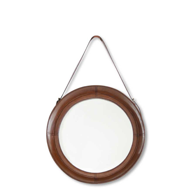 20.75 Round Leather Strap Hung Mirror