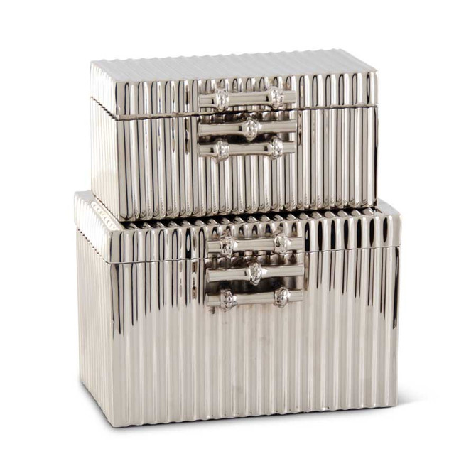 Set Of 2 Silver Ribbed Boxes