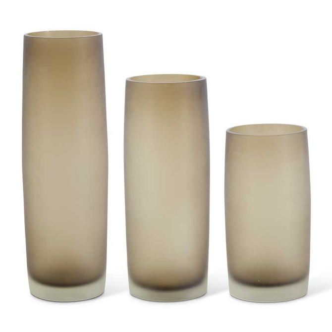 Set Of 3 Smoked Tan Glass Vases