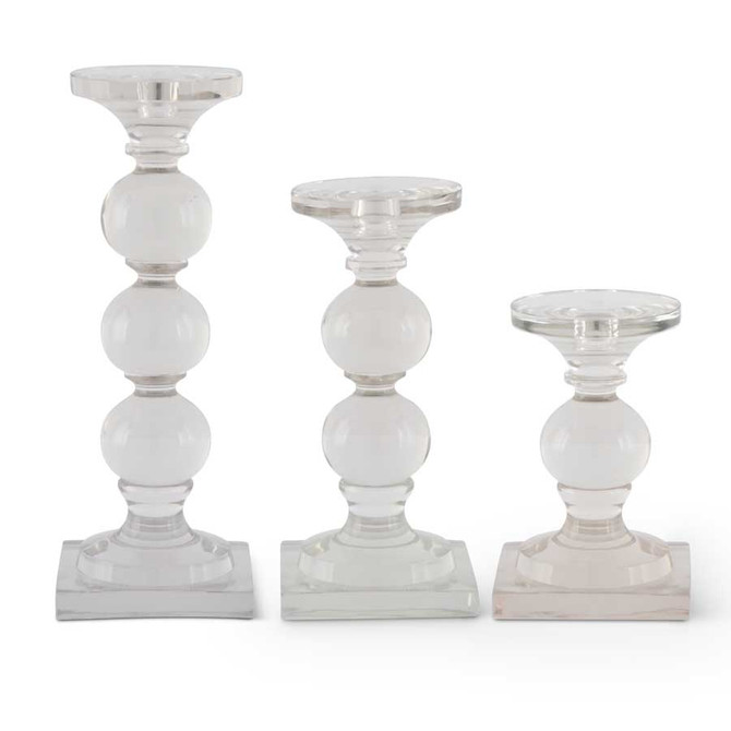 Set Of 3 Clear Glass Taper/Pillar Candleholders