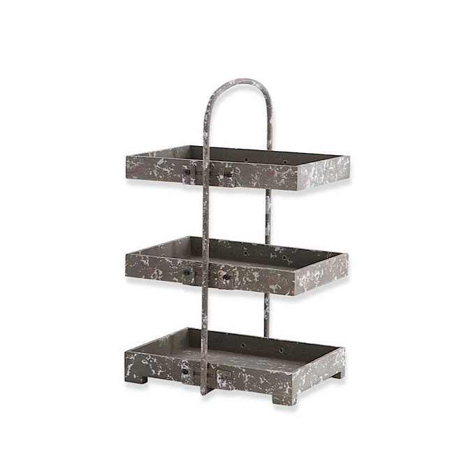 26 Inch Metal 3 Tiered Rectangular Tray Stand With Handle