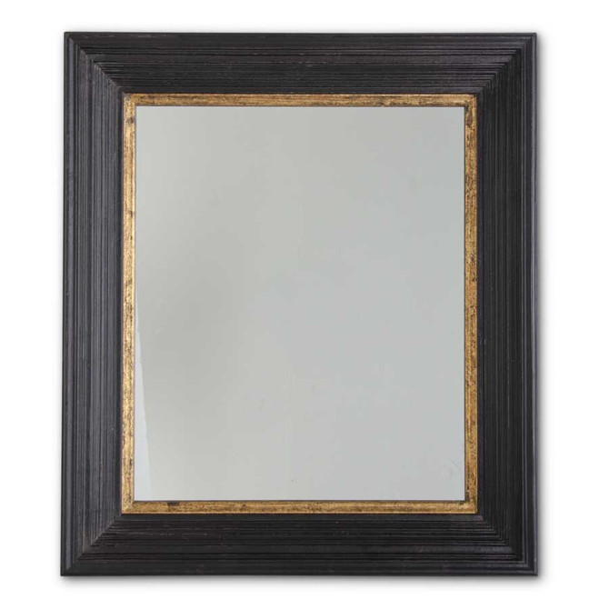 30.5 Inch Rectangle Black Wood With Gold Trim Mirror