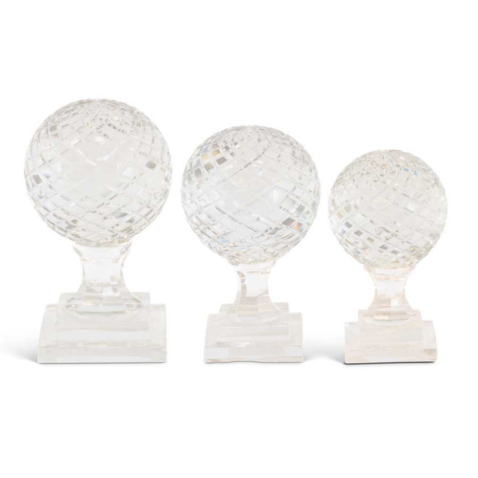 Set Of 3 Diamond Cut Clear Glass Globes