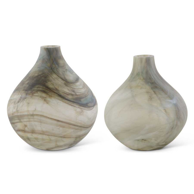 Set Of 2 Sage Green Swirl Bottle Vases