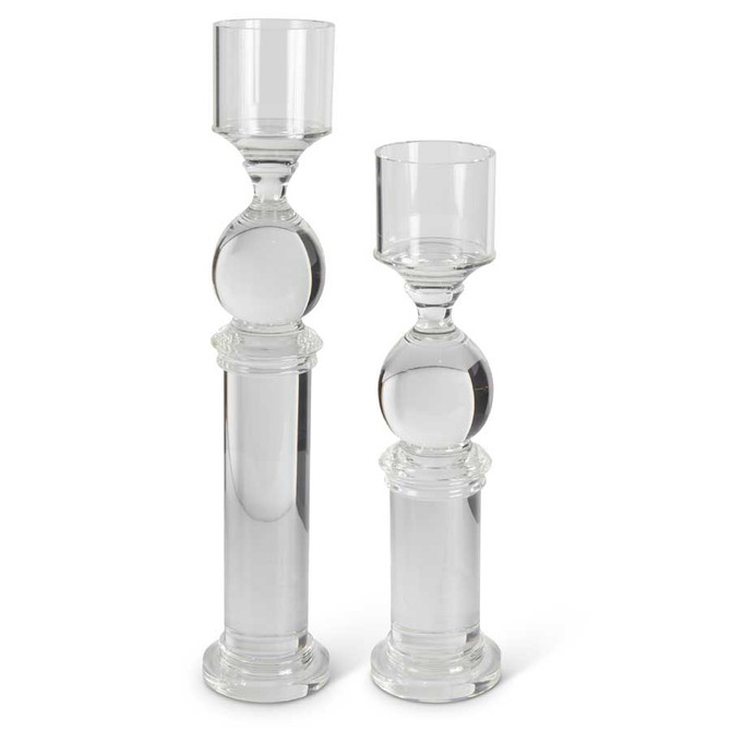 Set Of 2 Teardrop Glass Pillar Candleholders