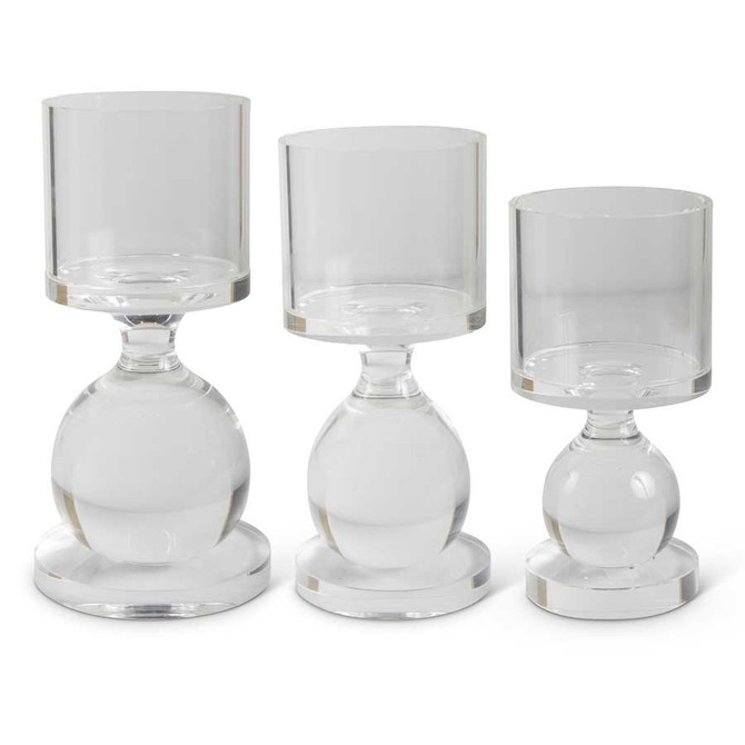 Set Of 3 Single Ball Glass Taper/Pillar Candleholders