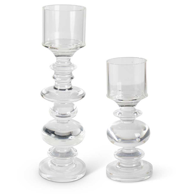 Set Of 2 Glass Spindle Candleholders