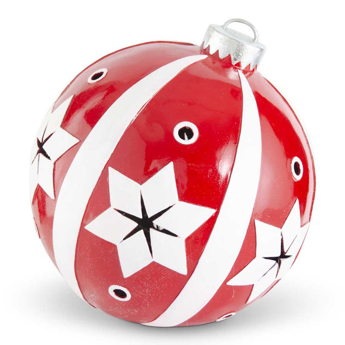 21 Inch Red & White Resin Led Ornament With Timer