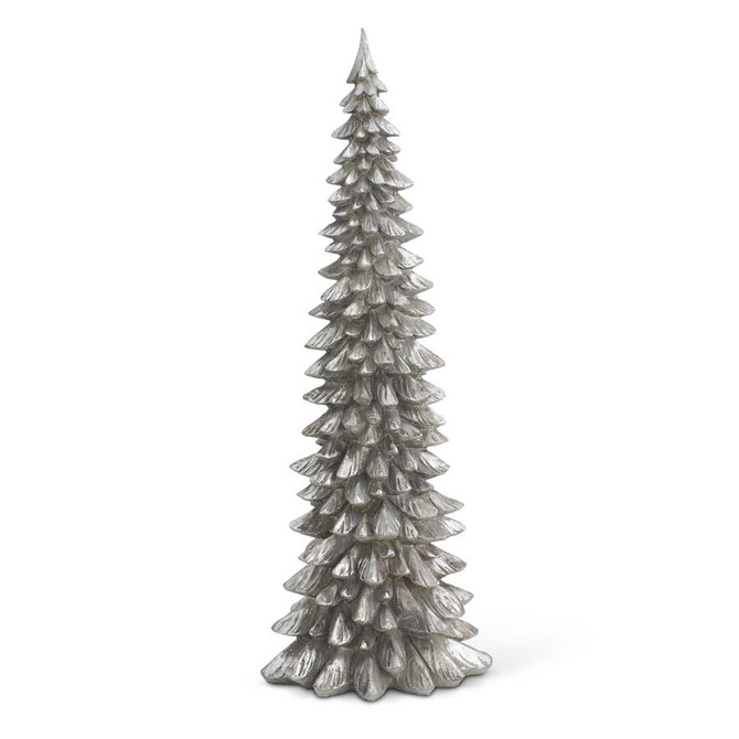 36 Inch Antiqued Silver Resin Pine Tree