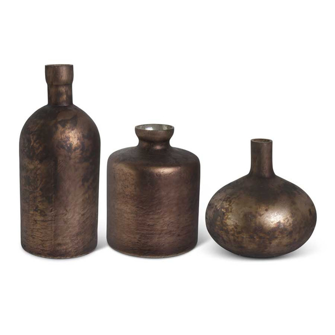 Set Of 3 Brown Matte Glass Bottle Vases