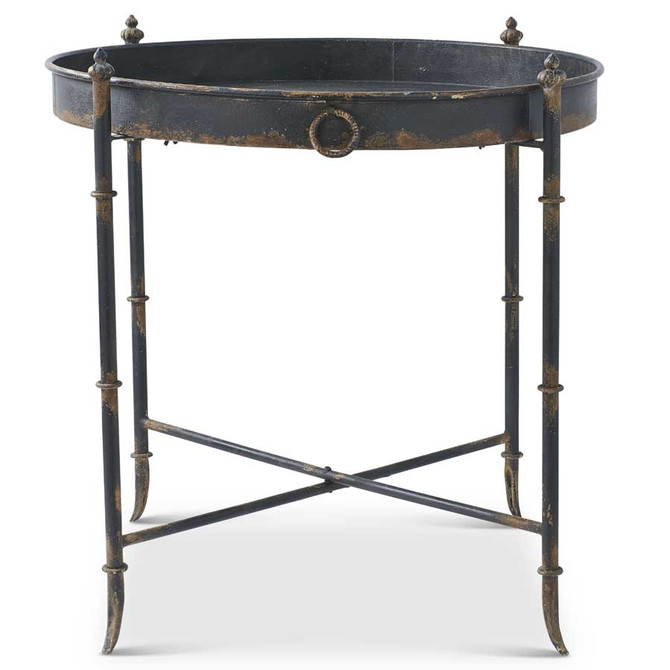 33 Inch Round Black Metal and Gold Washed Tea Table