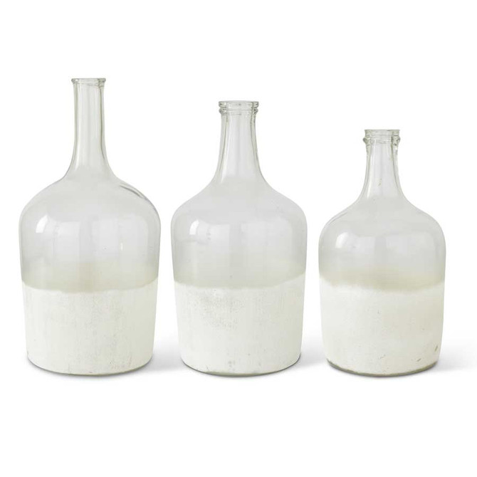 Set Of 3 Clear Glass Long Neck Bottles With Frosted Bottom