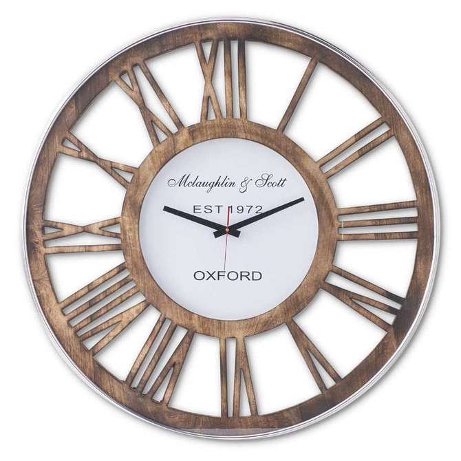 30 Inch Modern Wood and Metal Round Wall Clock |Roman Numbers