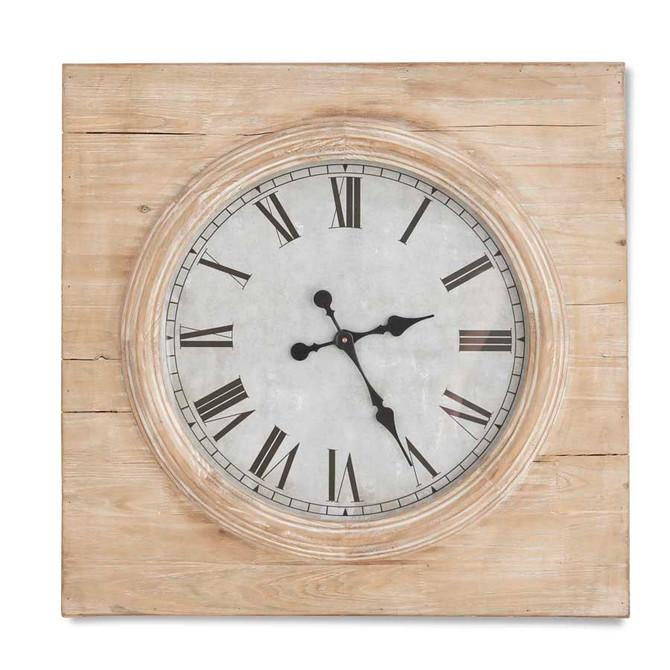 28 Inch Square Wooden Wall Clock With Round Face