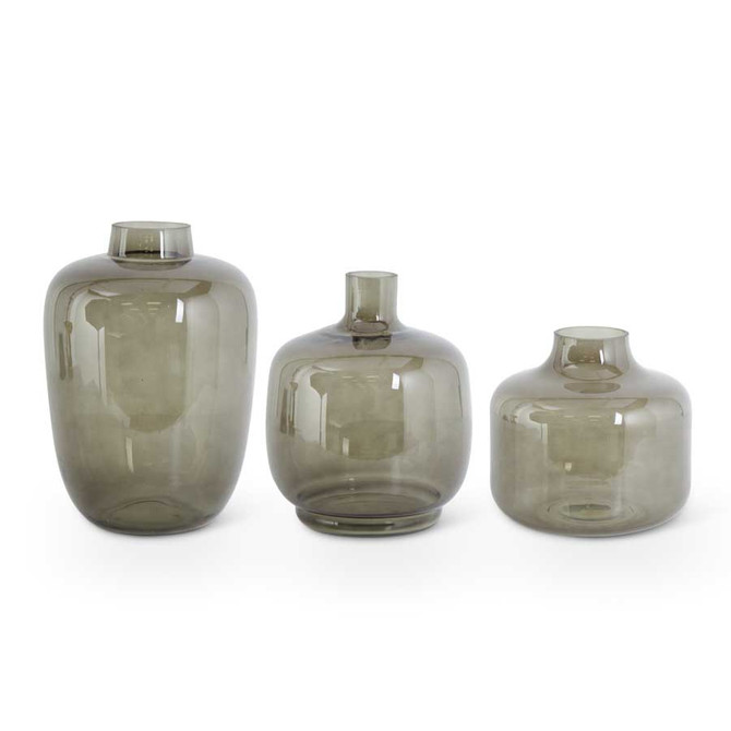 Set Of 3 Green Transparent Glass Vases