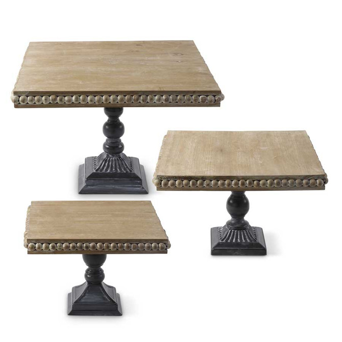 Set Of 3 Square Wooden Risers With Beaded Trim