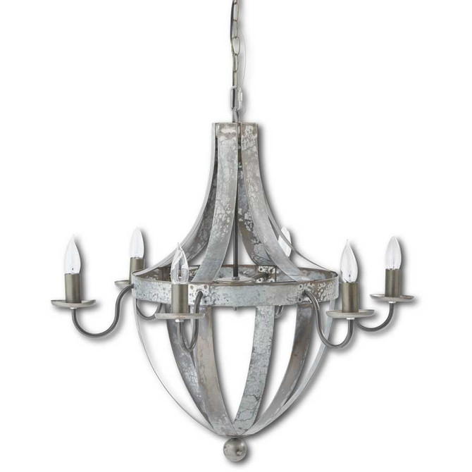 26 Inch Galvanized Tin 6 Arm Chandelier