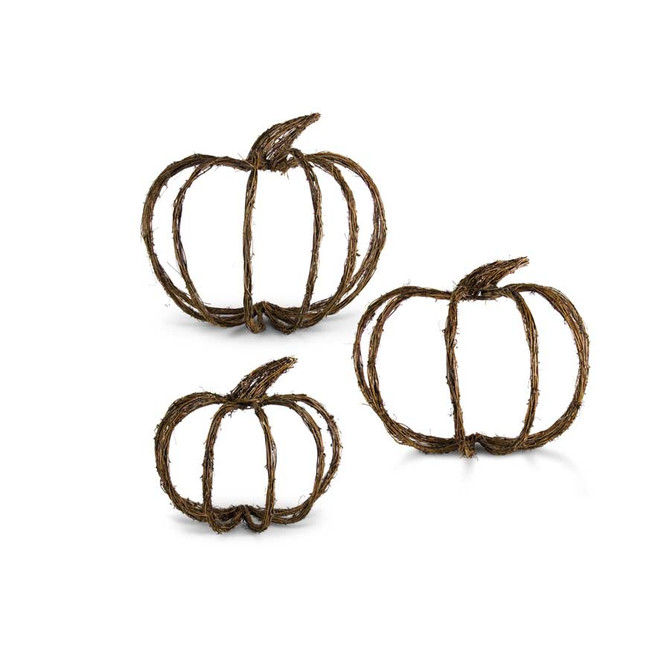 Set Of 3 Grapevine Wall Hanging Half Pumpkins