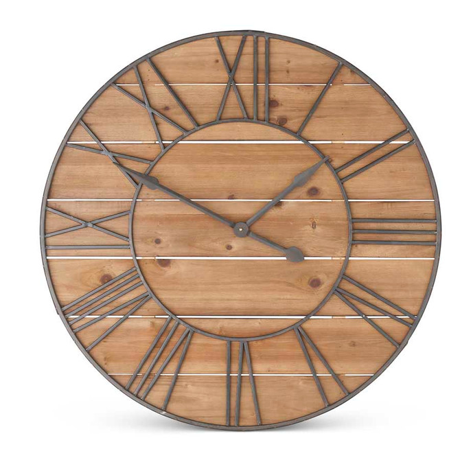 35.5 Inch Round Wooden Clock With Metal Roman Numerals