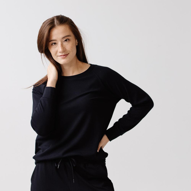 Cozy Earth Women's Ultra-Soft Bamboo Pullover Crew - Black